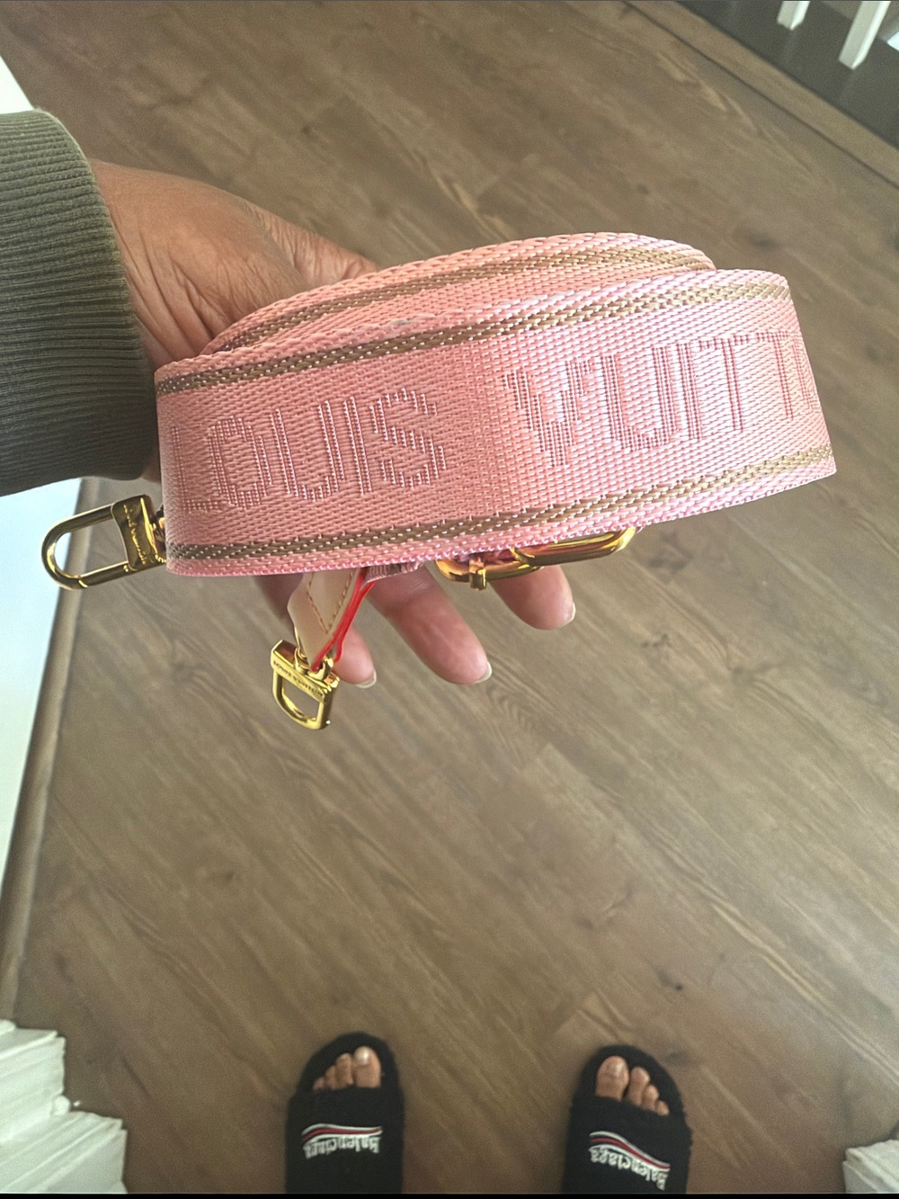 Pink Canvas Shoulder Strap with Gold Hardware